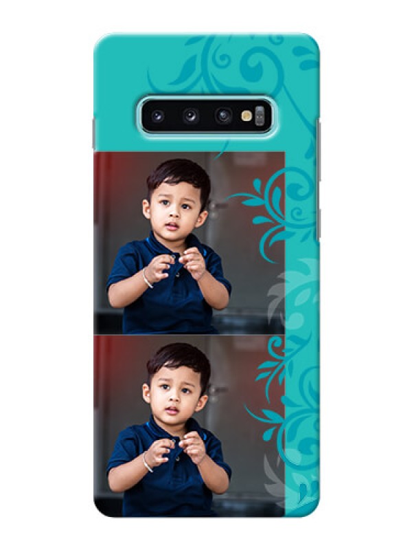 Custom Samsung Galaxy S10 Plus Mobile Cases with Photo and Green Floral Design 