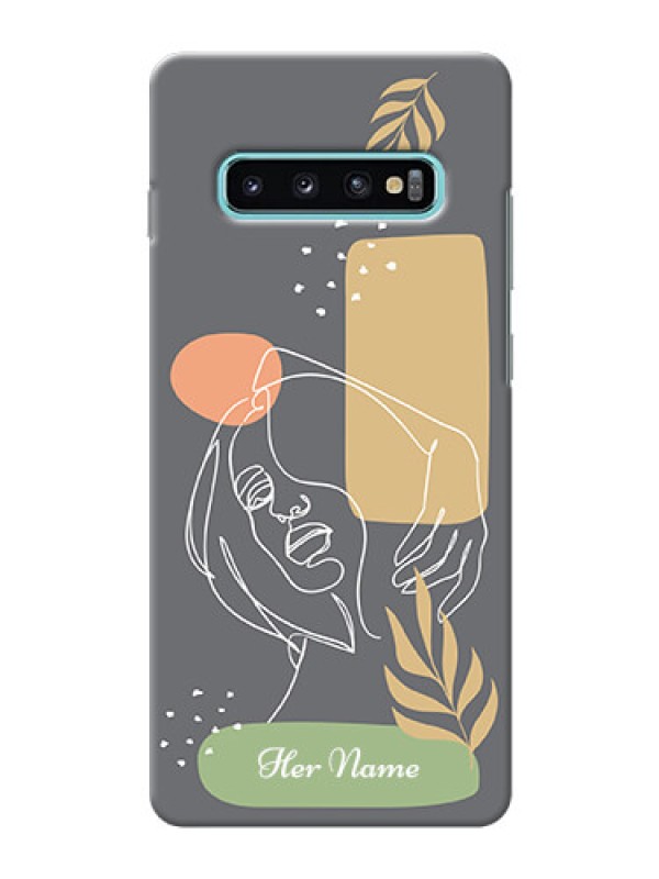 Custom Galaxy S10 Plus Phone Back Covers: Gazing Woman line art Design