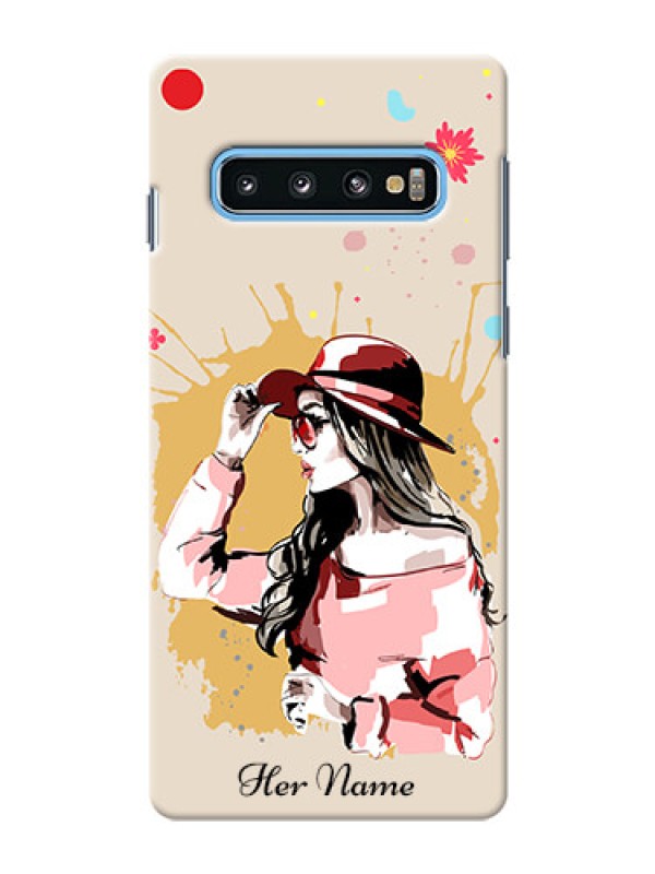 Custom Galaxy S10 Back Covers: Women with pink hat  Design