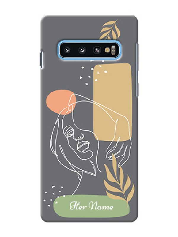 Custom Galaxy S10 Phone Back Covers: Gazing Woman line art Design