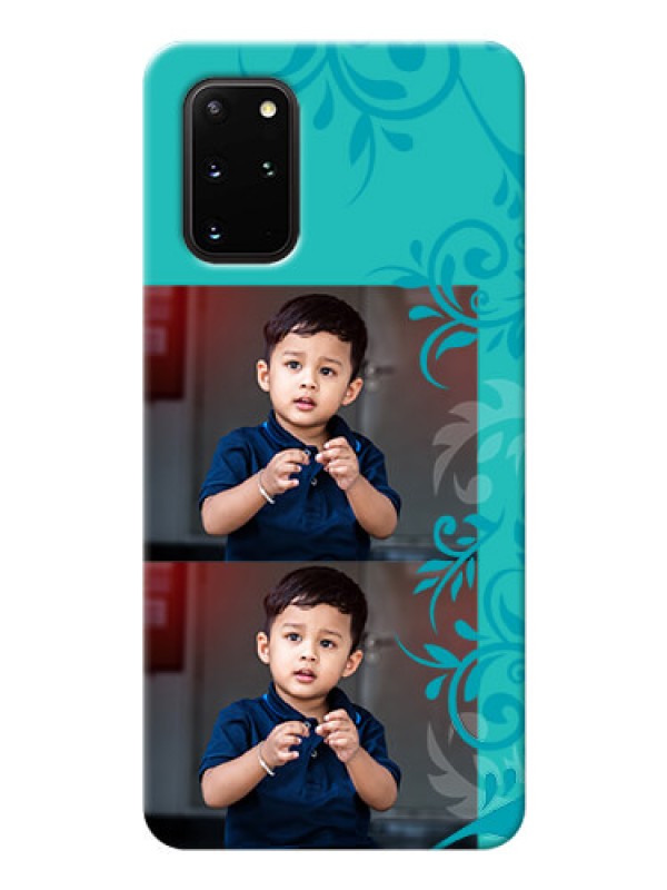 Custom Galaxy S20 Plus Mobile Cases with Photo and Green Floral Design 