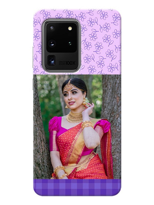 Custom Galaxy S20 Ultra Mobile Cases: Purple Floral Design