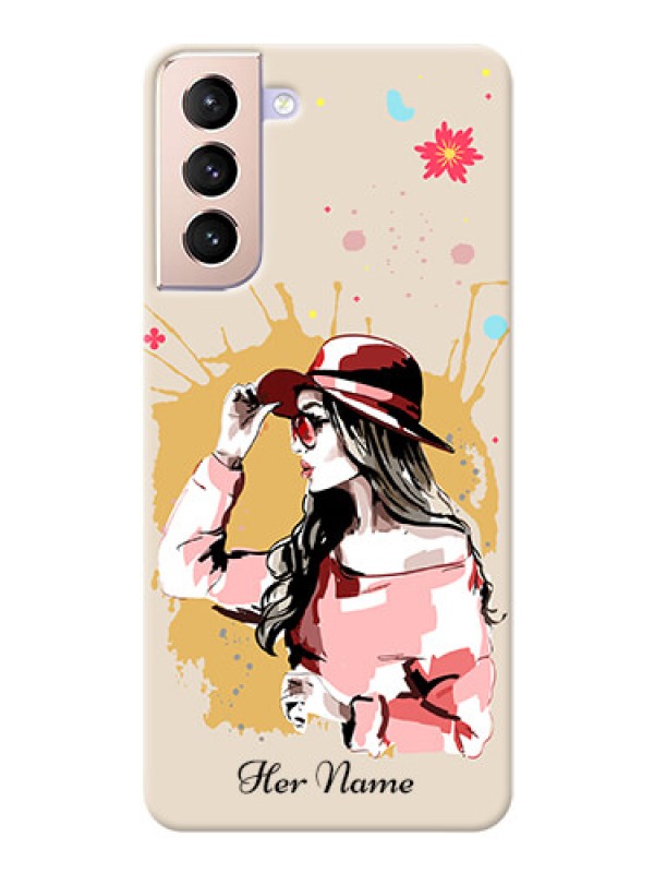 Custom Galaxy S21 Plus Back Covers: Women with pink hat  Design