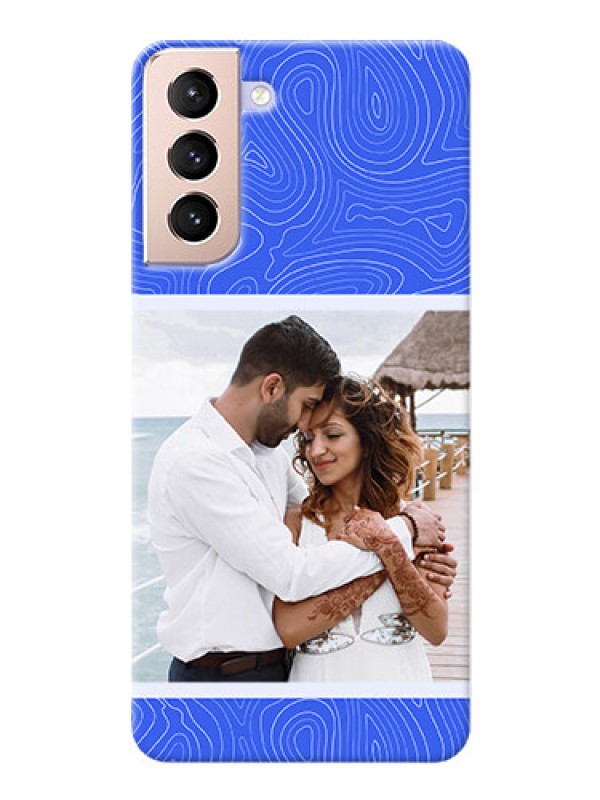 Custom Galaxy S21 Plus Mobile Back Covers: Curved line art with blue and white Design