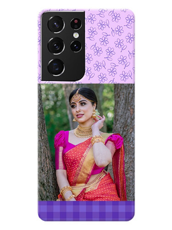 Custom Galaxy S21 Ultra Mobile Cases: Purple Floral Design