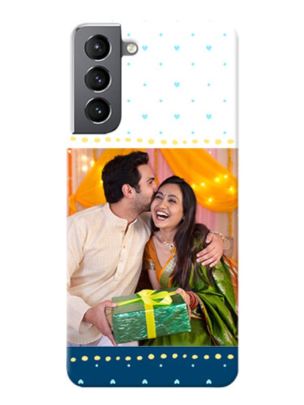 Custom Galaxy S21 Phone Covers: White and Blue Abstract Design