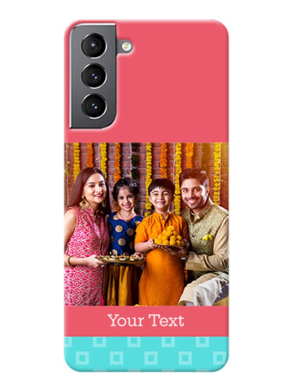 Custom Galaxy S21 Mobile Back Covers: Peach & Blue Color Design