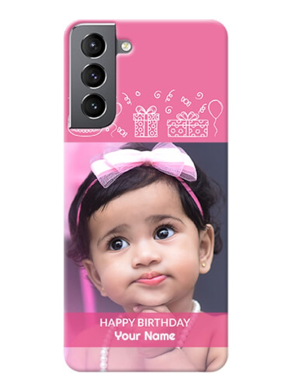 Custom Galaxy S21 Custom Mobile Cover with Birthday Line Art Design