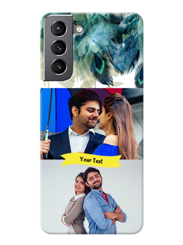 Custom Galaxy S21 Phone Cases: Image with Boho Peacock Feather Design