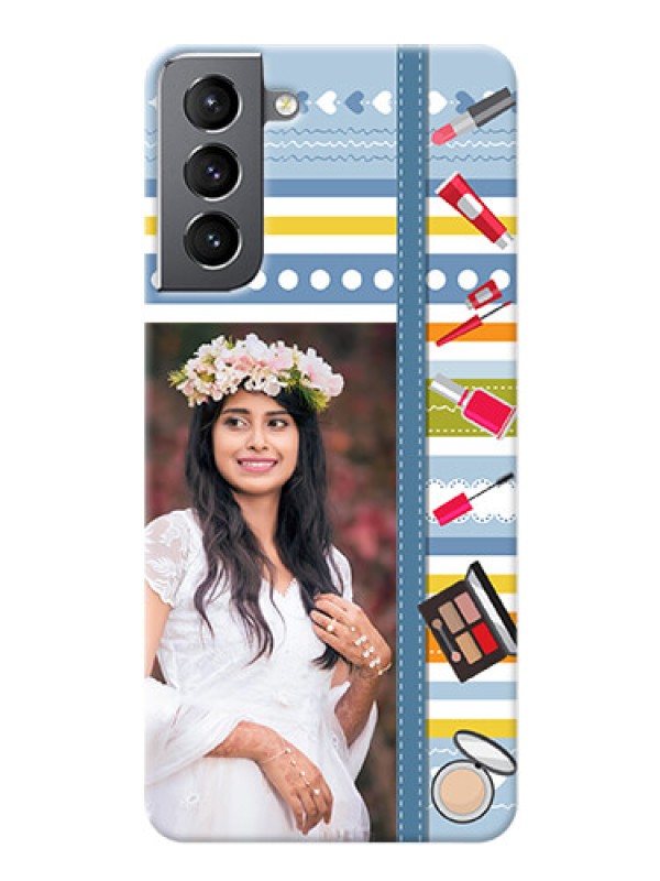 Custom Galaxy S21 Personalized Mobile Cases: Makeup Icons Design