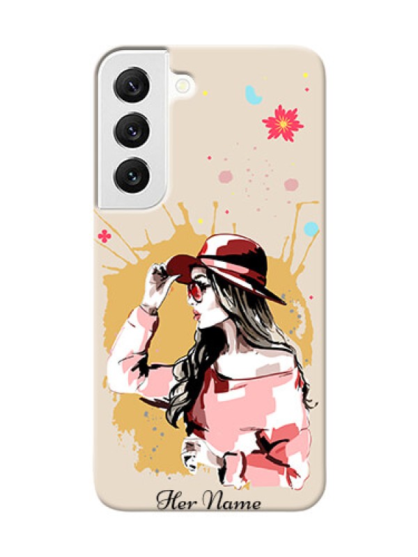 Custom Galaxy S22 5G Back Covers: Women with pink hat  Design