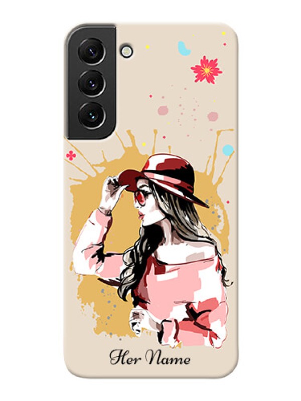 Custom Galaxy S22 Plus 5G Back Covers: Women with pink hat  Design