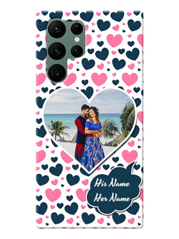 Custom Galaxy S22 Ultra 5G Mobile Covers Online: Pink & Blue Heart Design