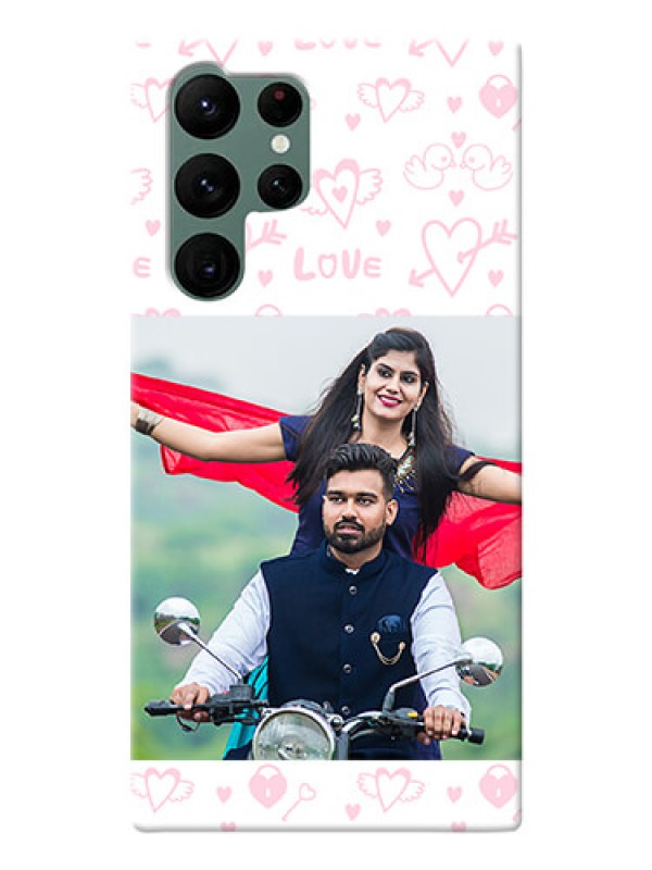 Custom Galaxy S22 Ultra 5G personalized phone covers: Pink Flying Heart Design