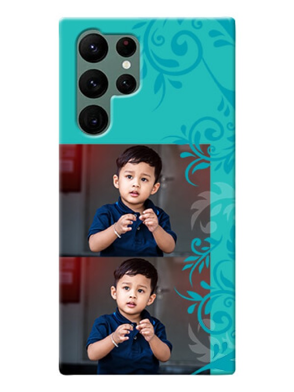 Custom Galaxy S22 Ultra 5G Mobile Cases with Photo and Green Floral Design 