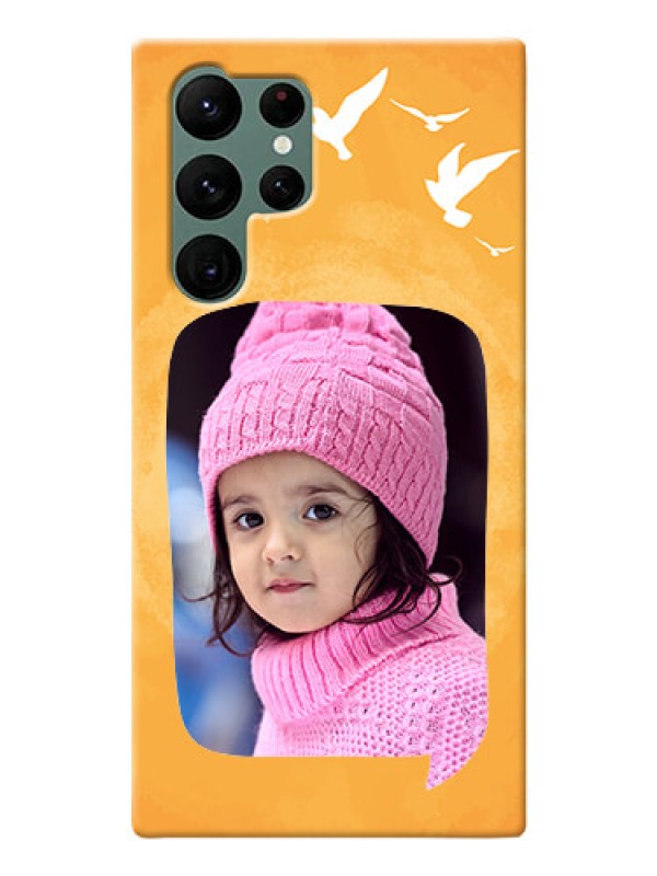 Custom Galaxy S22 Ultra 5G Phone Covers: Water Color Design with Bird Icons