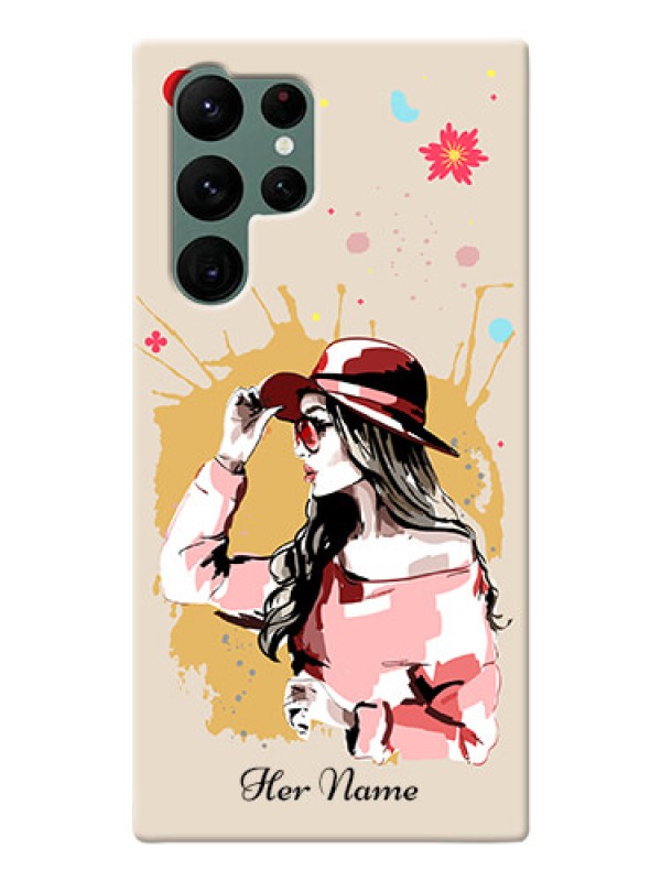 Custom Galaxy S22 Ultra 5G Back Covers: Women with pink hat  Design