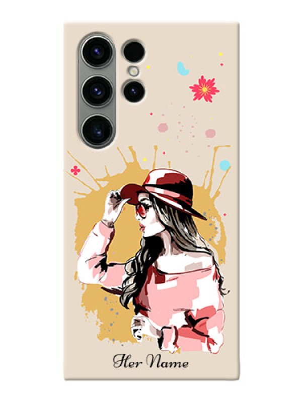 Custom Galaxy S23 Ultra 5G Back Covers: Women with pink hat  Design