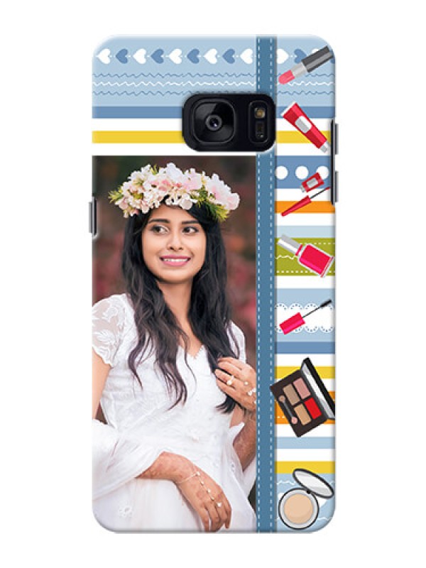 Custom Samsung Galaxy S7 Edge hand drawn backdrop with makeup icons Design
