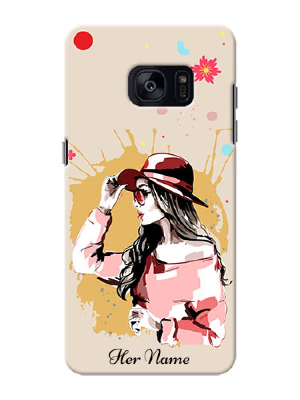 Custom Galaxy S7 Edge Back Covers: Women with pink hat  Design