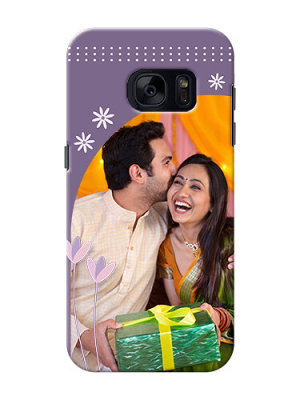 Custom Samsung Galaxy S7 lavender background with flower sprinkles Design