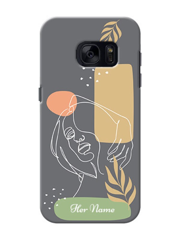Custom Galaxy S7 Phone Back Covers: Gazing Woman line art Design