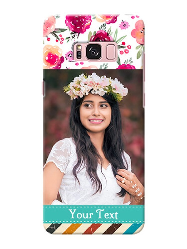Custom Samsung Galaxy S8 Plus watercolour floral design with retro lines pattern Design