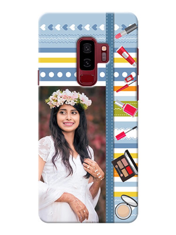 Custom Samsung Galaxy S9 Plus hand drawn backdrop with makeup icons Design