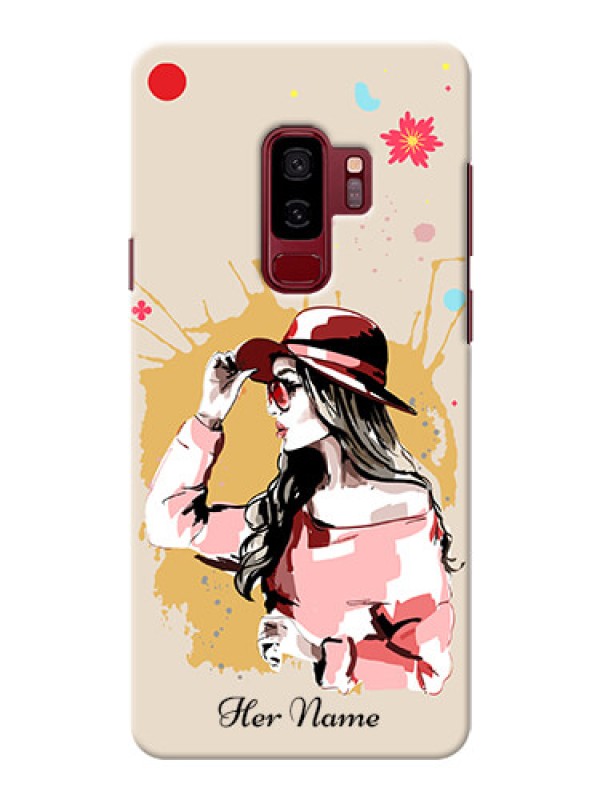 Custom Galaxy S9 Plus Back Covers: Women with pink hat  Design