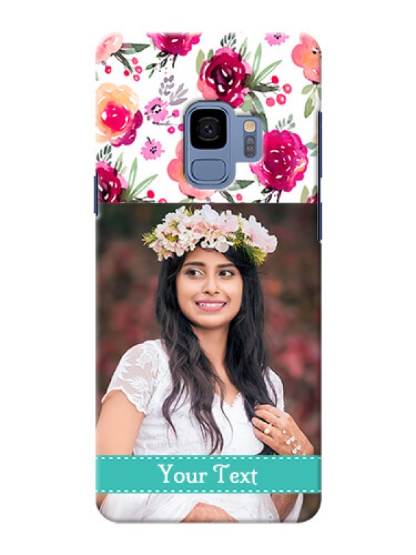 Custom Samsung Galaxy S9 watercolour floral design with retro lines pattern Design