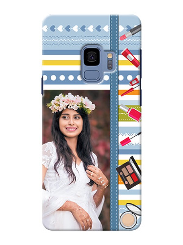 Custom Samsung Galaxy S9 hand drawn backdrop with makeup icons Design