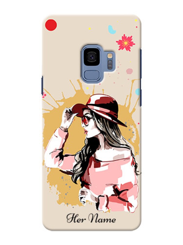 Custom Galaxy S9 Back Covers: Women with pink hat  Design