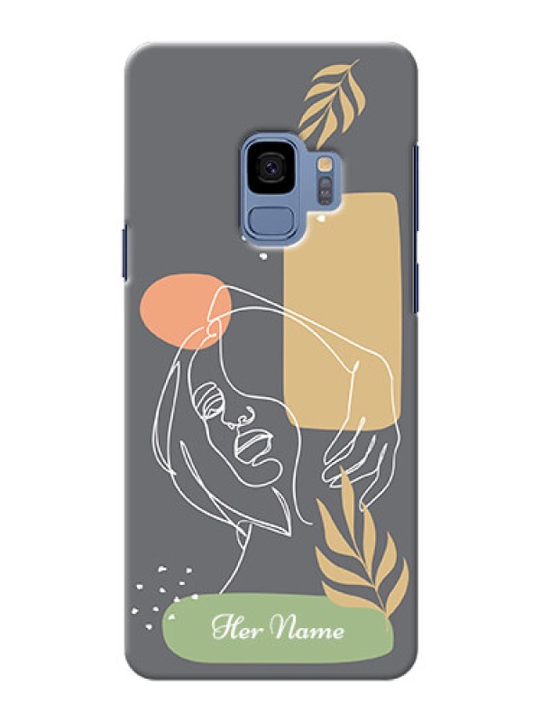 Custom Galaxy S9 Phone Back Covers: Gazing Woman line art Design