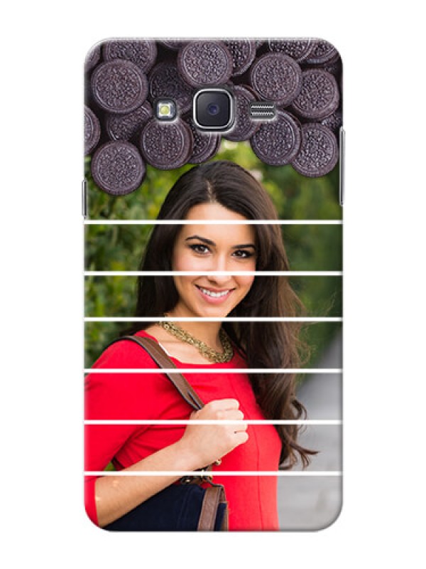 Custom Samsung J7 (2015)  oreo biscuit pattern with white stripes Design