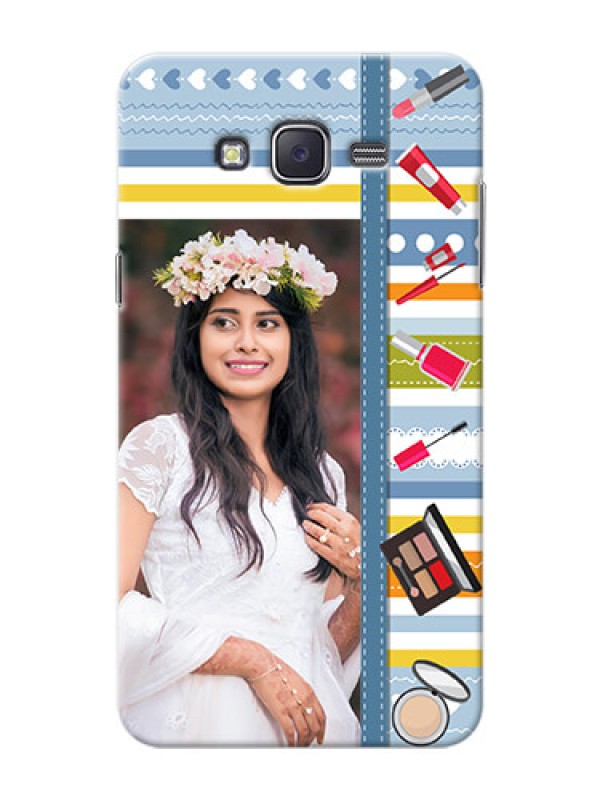 Custom Samsung J7 (2015)  hand drawn backdrop with makeup icons Design