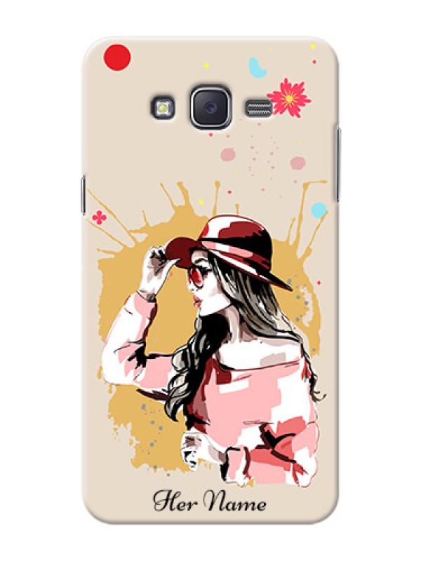 Custom Galaxy J7 (2015) Back Covers: Women with pink hat  Design