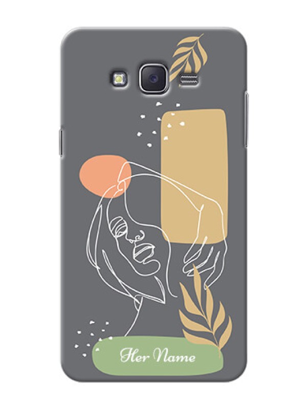Custom Galaxy J7 (2015) Phone Back Covers: Gazing Woman line art Design