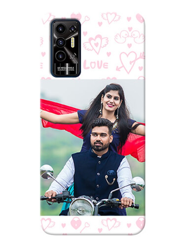 Custom Tecno Pova 2 personalized phone covers: Pink Flying Heart Design