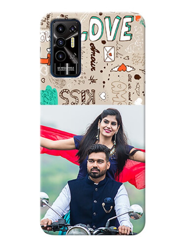 Custom Tecno Pova 2 Personalised mobile covers: Love Doodle Pattern 