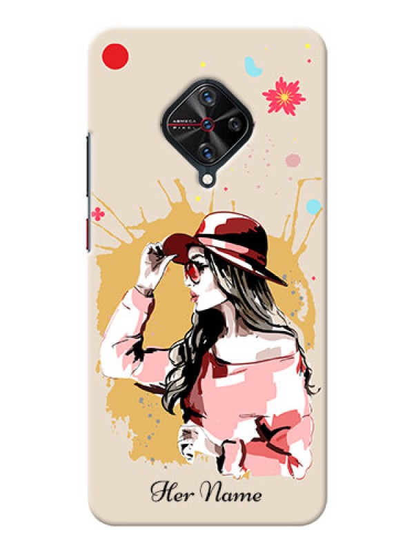 Custom Vivo S1 Pro Back Covers: Women with pink hat Design