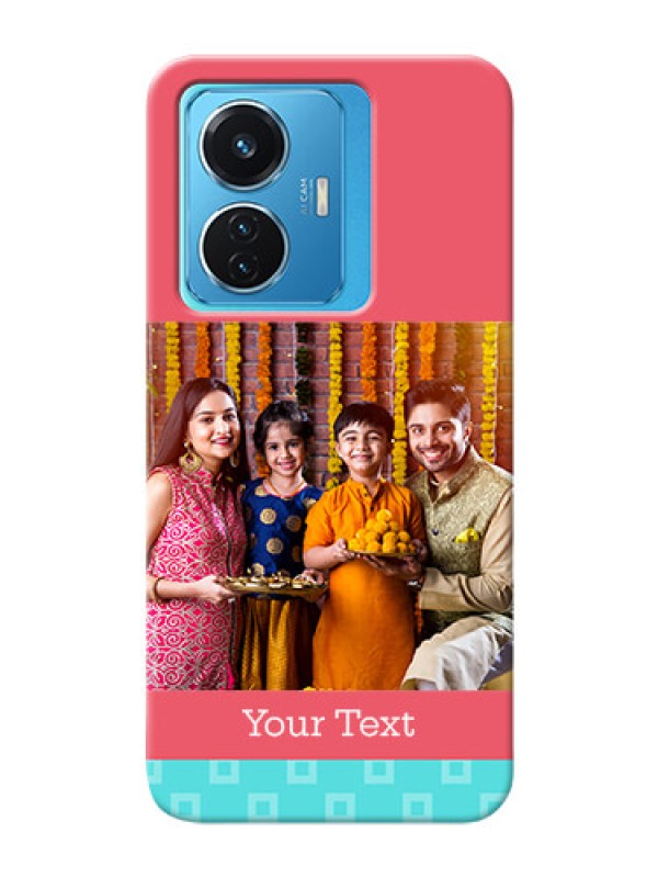 Custom Vivo T1 44W 4G Mobile Back Covers: Peach & Blue Color Design