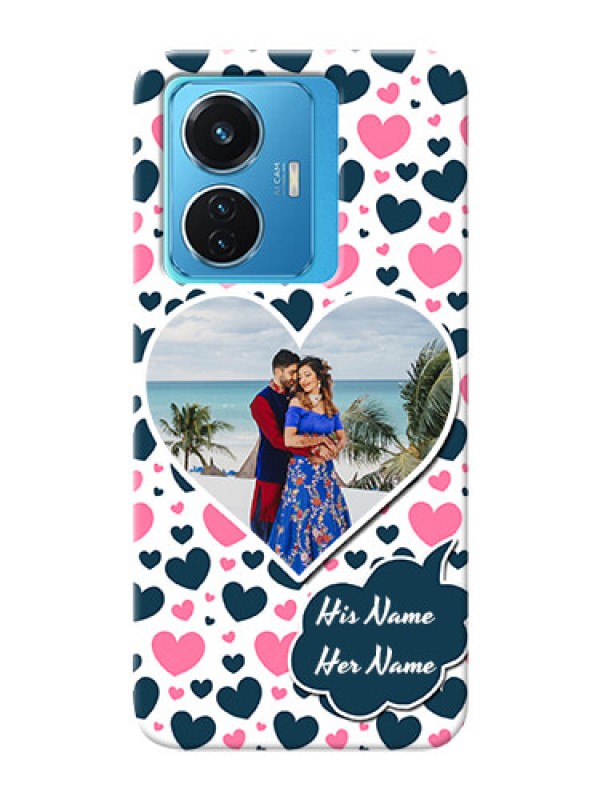 Custom Vivo T1 44W 4G Mobile Covers Online: Pink & Blue Heart Design