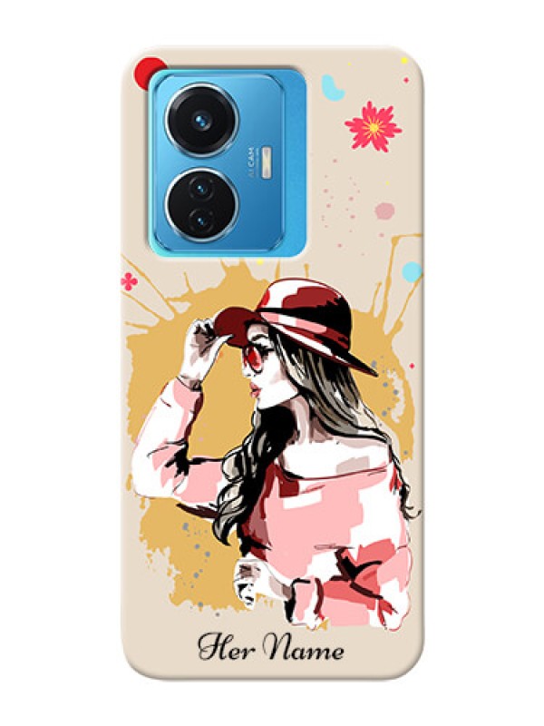 Custom Vivo T1 44W 4G Back Covers: Women with pink hat Design