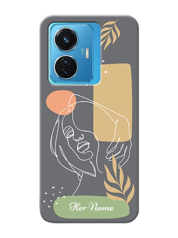 Custom Vivo T1 44W 4G Phone Back Covers: Gazing Woman line art Design