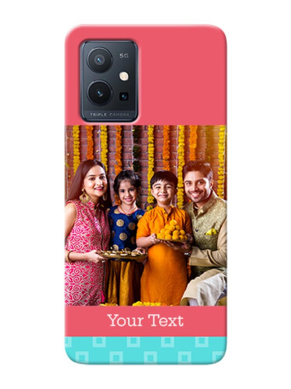 Custom Vivo T1 5G Mobile Back Covers: Peach & Blue Color Design