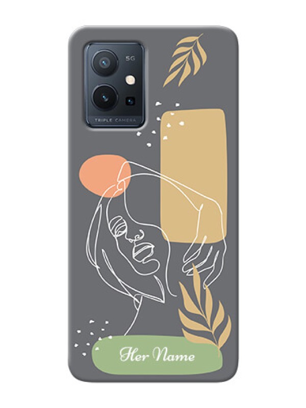 Custom Vivo T1 5G Phone Back Covers: Gazing Woman line art Design