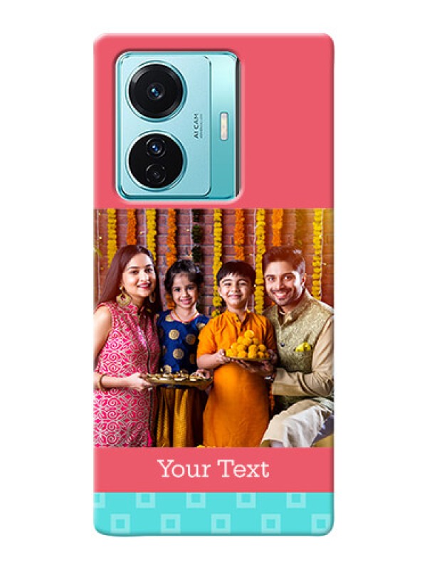 Custom Vivo T1 Pro 5G Mobile Back Covers: Peach & Blue Color Design