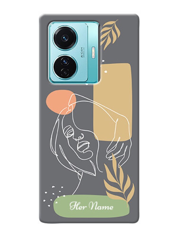Custom Vivo T1 Pro 5G Phone Back Covers: Gazing Woman line art Design