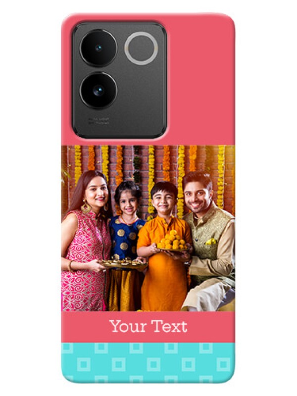 Custom Vivo T2 Pro 5G Mobile Back Covers: Peach & Blue Color Design