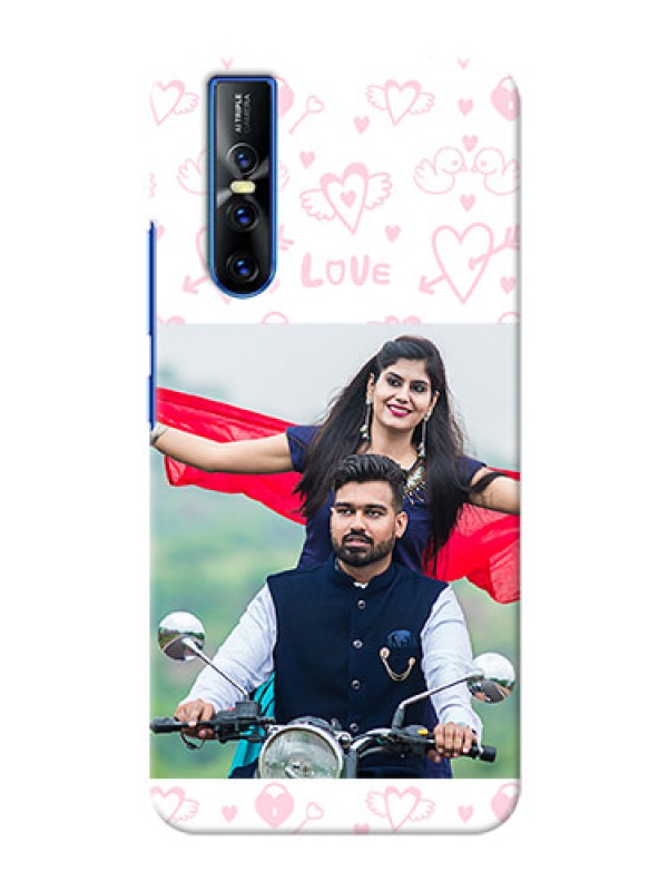 Custom Vivo V15 Pro personalized phone covers: Pink Flying Heart Design